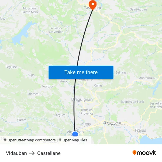 Vidauban to Castellane map