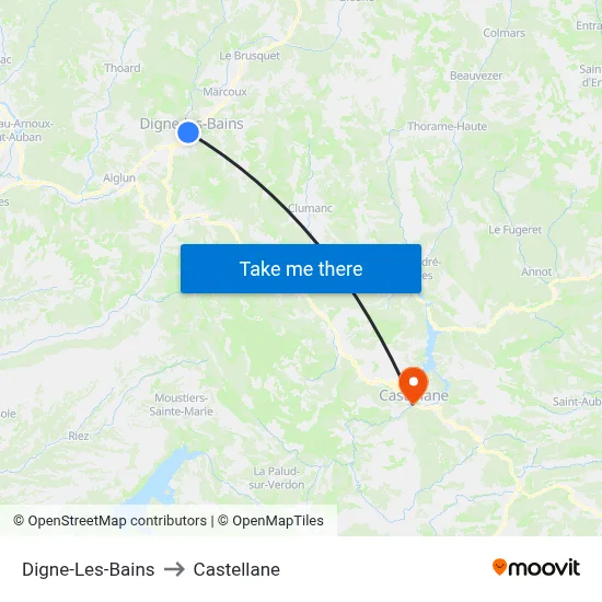 Digne-Les-Bains to Castellane map