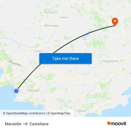 Marseille to Castellane map