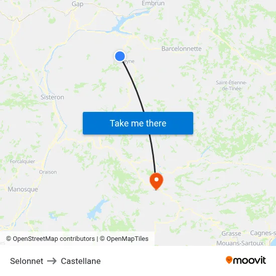 Selonnet to Castellane map