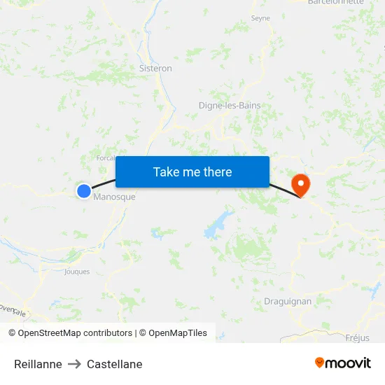 Reillanne to Castellane map