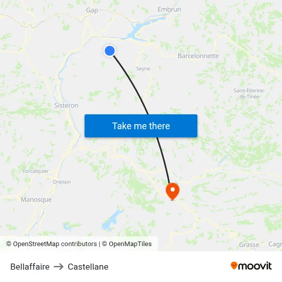 Bellaffaire to Castellane map