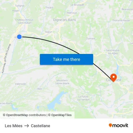 Les Mées to Castellane map