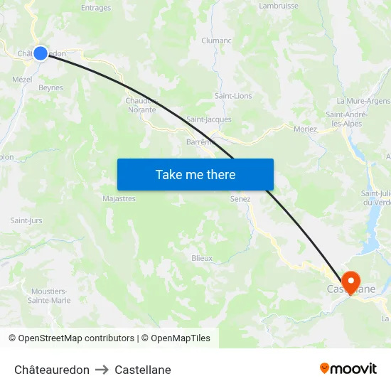 Châteauredon to Castellane map