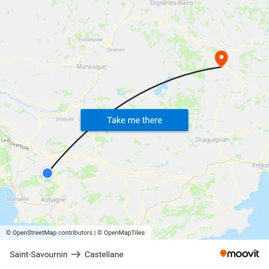 Saint-Savournin to Castellane map