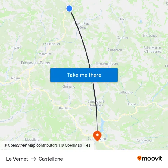 Le Vernet to Castellane map
