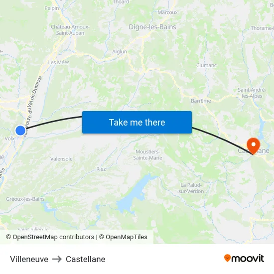 Villeneuve to Castellane map