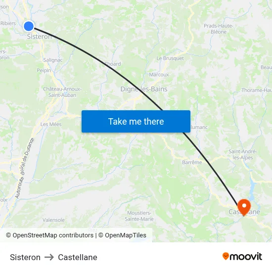 Sisteron to Castellane map
