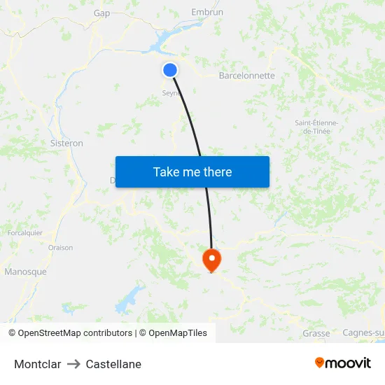 Montclar to Castellane map