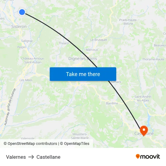 Valernes to Castellane map