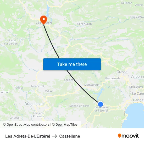 Les Adrets-De-L'Estérel to Castellane map