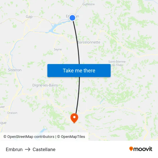 Embrun to Castellane map