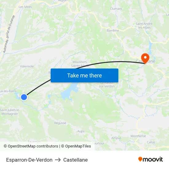 Esparron-De-Verdon to Castellane map