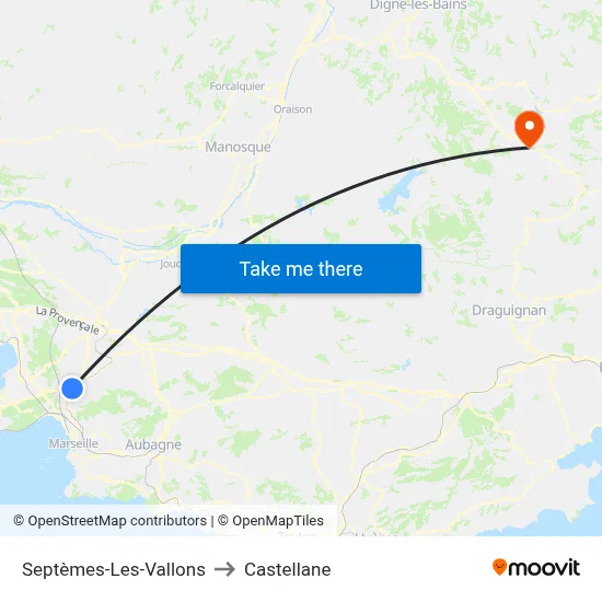 Septèmes-Les-Vallons to Castellane map