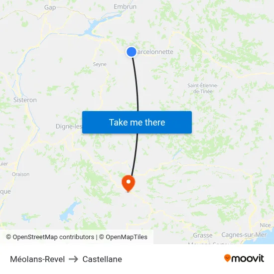 Méolans-Revel to Castellane map