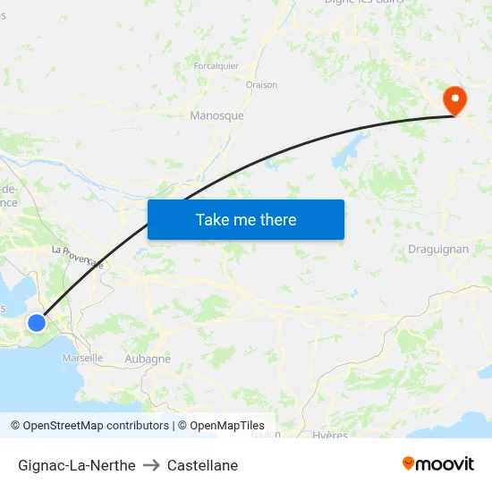 Gignac-La-Nerthe to Castellane map