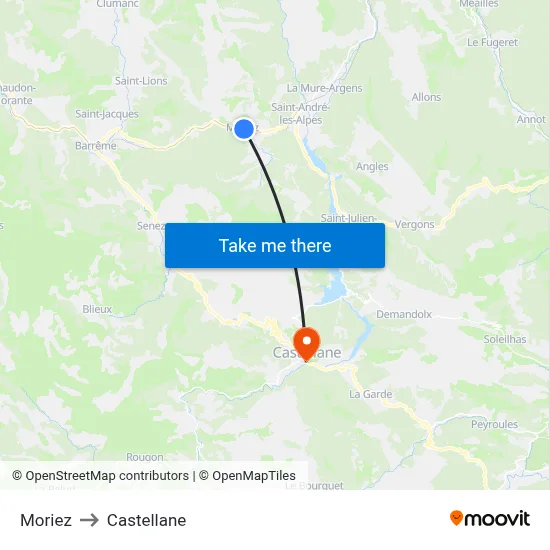 Moriez to Castellane map