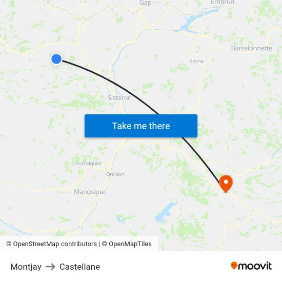Montjay to Castellane map
