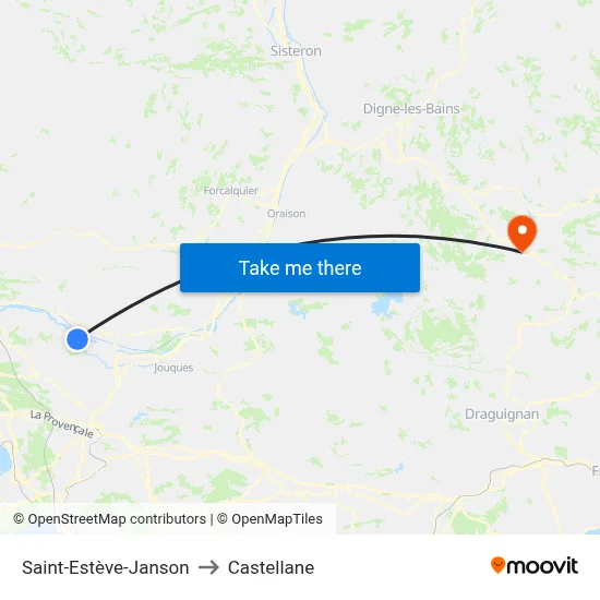 Saint-Estève-Janson to Castellane map