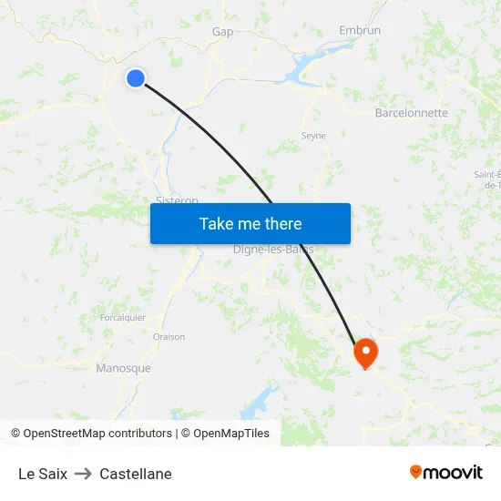 Le Saix to Castellane map