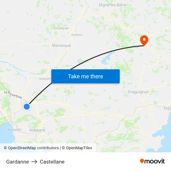 Gardanne to Castellane map