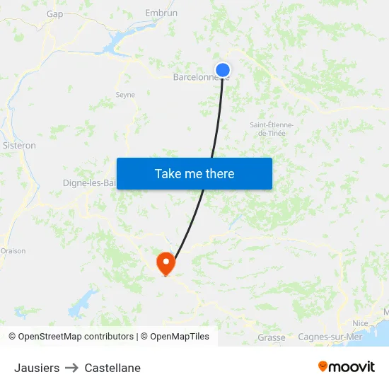 Jausiers to Castellane map