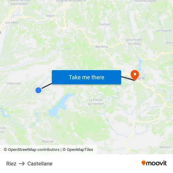 Riez to Castellane map