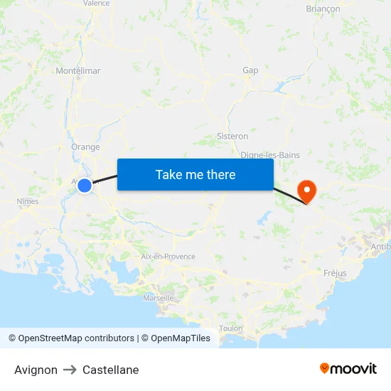 Avignon to Castellane map