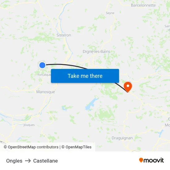 Ongles to Castellane map