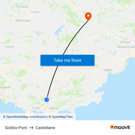 Solliès-Pont to Castellane map