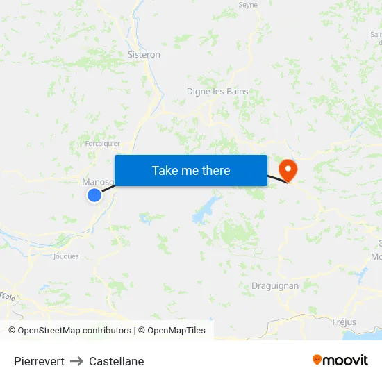 Pierrevert to Castellane map