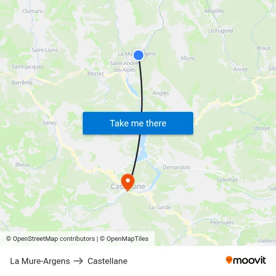 La Mure-Argens to Castellane map
