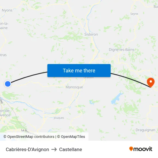 Cabrières-D'Avignon to Castellane map