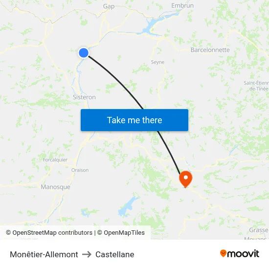 Monêtier-Allemont to Castellane map