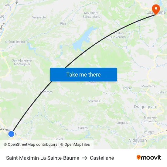Saint-Maximin-La-Sainte-Baume to Castellane map