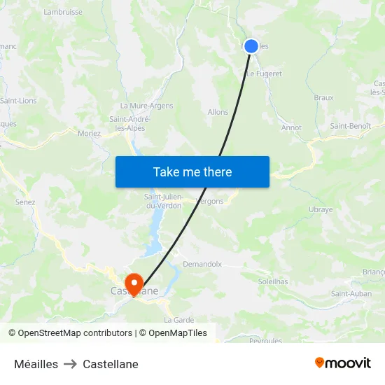 Méailles to Castellane map