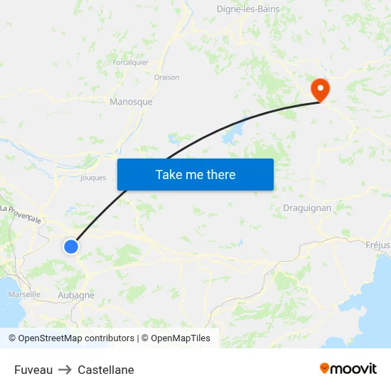 Fuveau to Castellane map