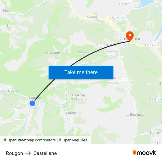 Rougon to Castellane map