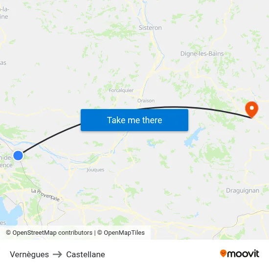 Vernègues to Castellane map