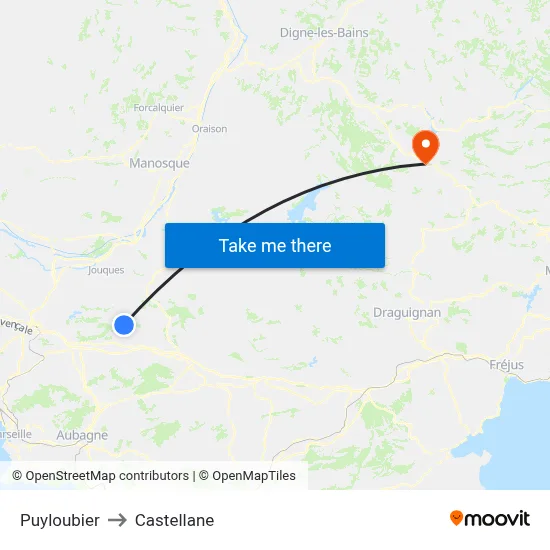 Puyloubier to Castellane map