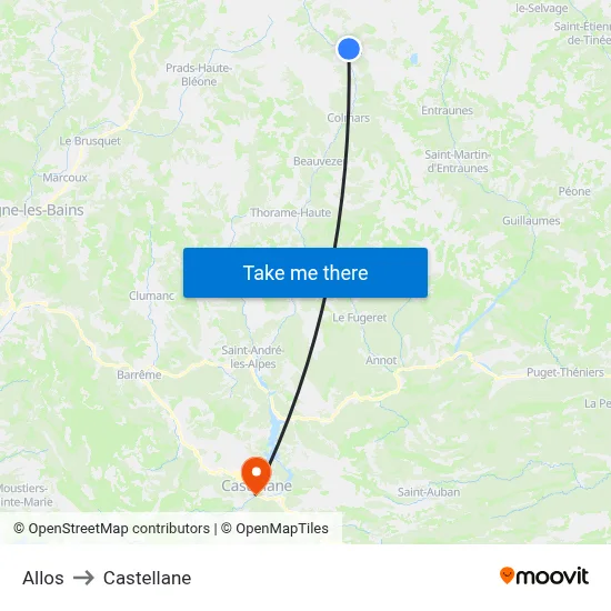 Allos to Castellane map