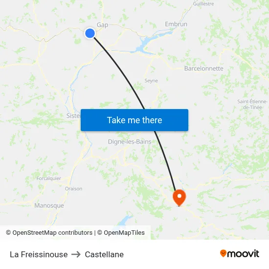 La Freissinouse to Castellane map