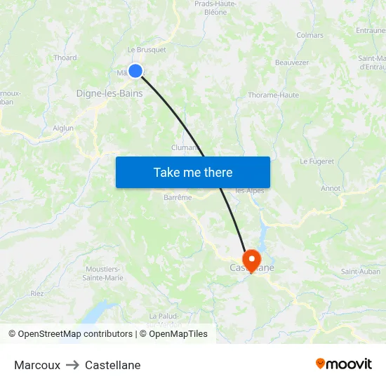 Marcoux to Castellane map