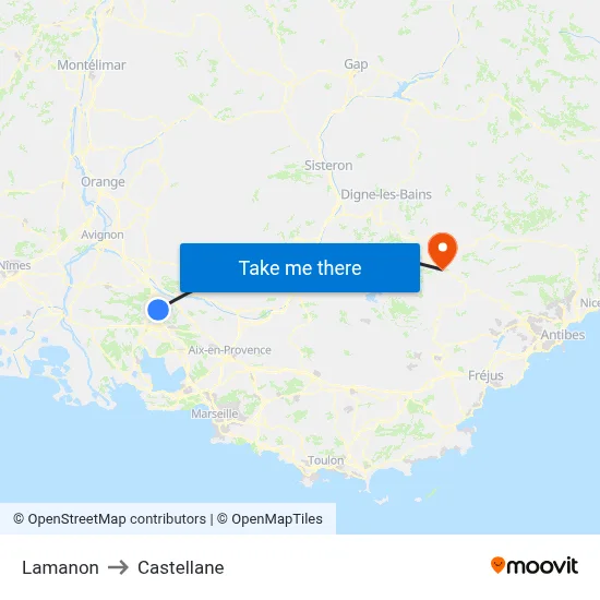Lamanon to Castellane map