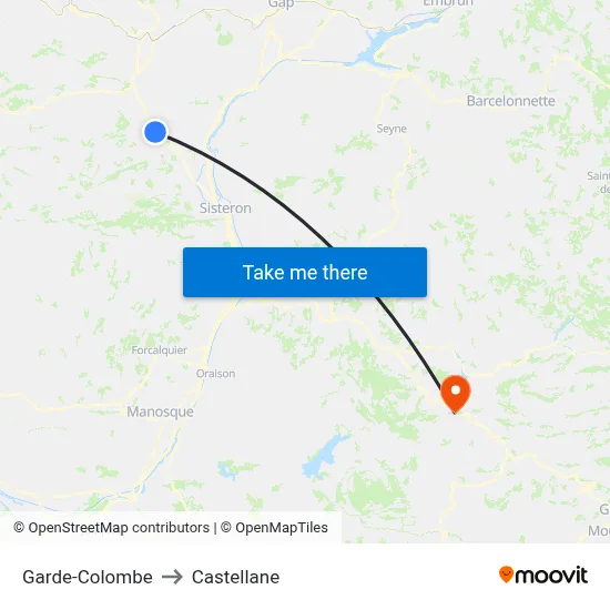 Garde-Colombe to Castellane map