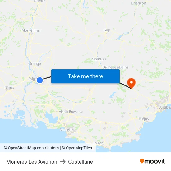 Morières-Lès-Avignon to Castellane map