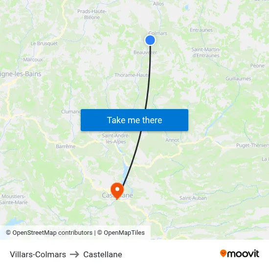 Villars-Colmars to Castellane map