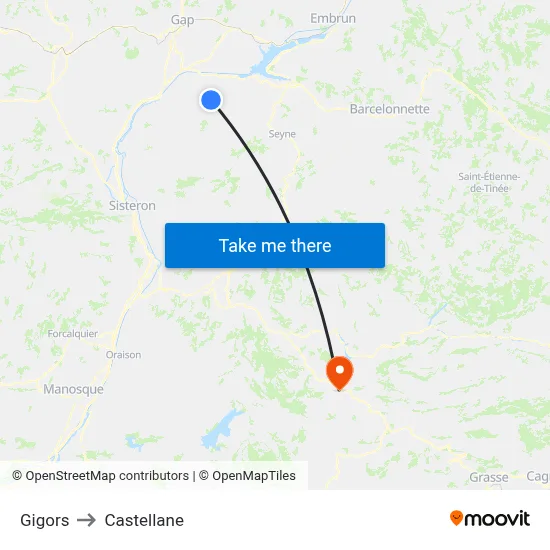Gigors to Castellane map