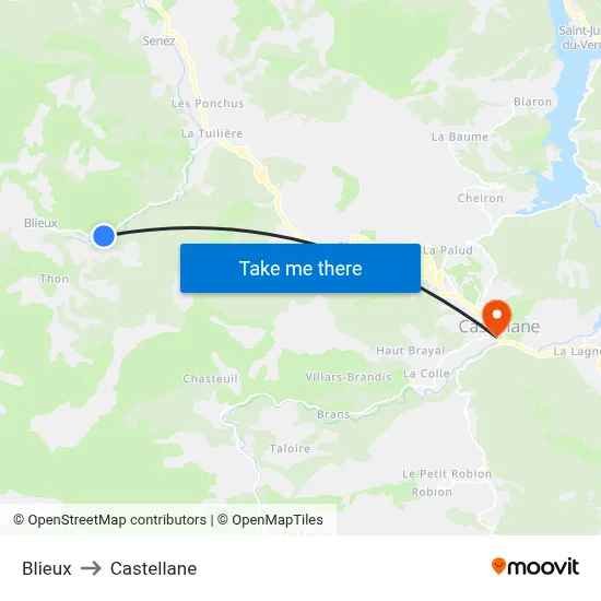 Blieux to Castellane map
