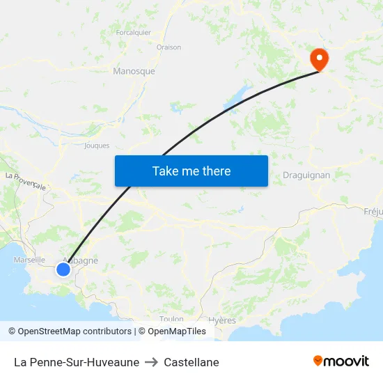 La Penne-Sur-Huveaune to Castellane map